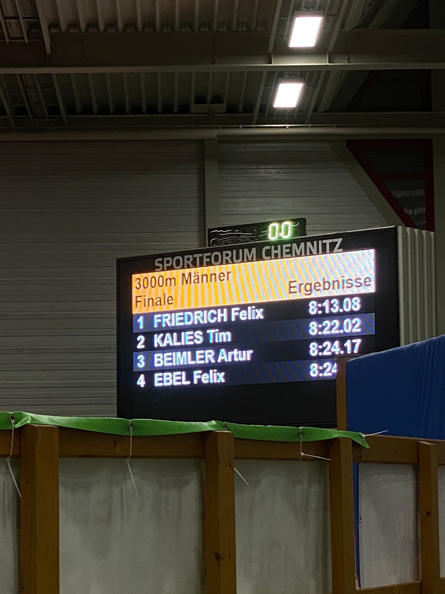 Die finalen Resultate- 3000m in 8:22min